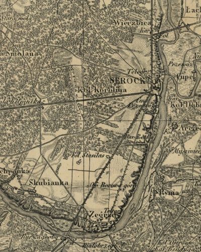 Okolice Serocka i Zegrza na mapie z 1843 r...